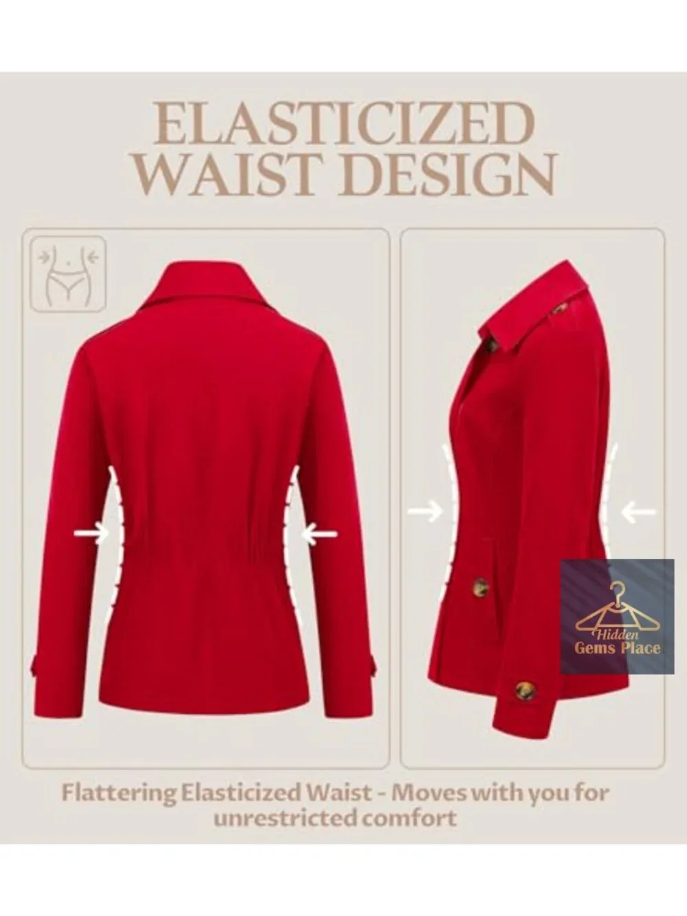 Women's Cropped Trench Coat Double Breasted Lapel Jacket Water Repellent